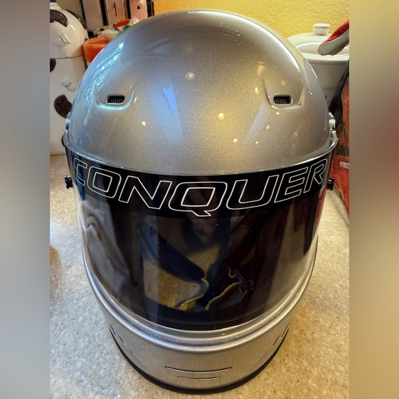 Snell Other - Conquer Snell SA2015 Silver Racing Helmet Head Protection Full Face Men’s Sz XL
